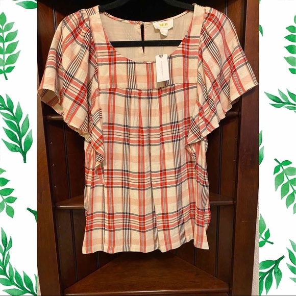 Anthropologie Tops - Maeve by Anthropologie beige plaid top NWT
